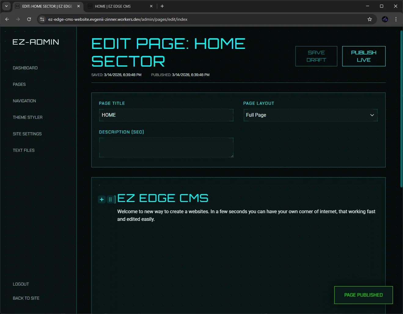 Page editor screen